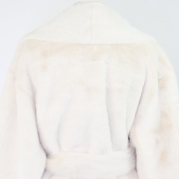 NWT Love Token Bentley Faux Fur Tie Wrap Jacket Oversized Notch Lapel Ecru White - Picture 8 of 8